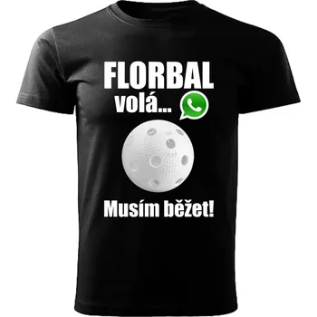 Dětské tričko Florbal volá musím běžet černé 134 ( dětské tričko florbal volá musím běžet)