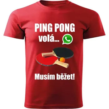 Pánské tričko Pánské tričko Stolní tenis volá musím běžet červené XXL (pánské tričko ping pong volá musím běžet)