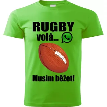 Pánská móda Pánské tričko Rugby volá musím běžet zelené 4XL (pánské tričko ragby volá musím běžet)