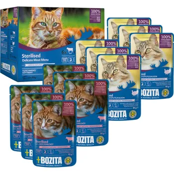Krmivo pro kočku 12kapsiček-12x85g Bozita Sterilised kousky v želé - míchané balení masové menu vlhké krmivo pro kočky