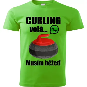 Pánská móda Pánské tričko Curling volá musím běžet zelené 3XL (pánské tričko curling volá musím běžet)