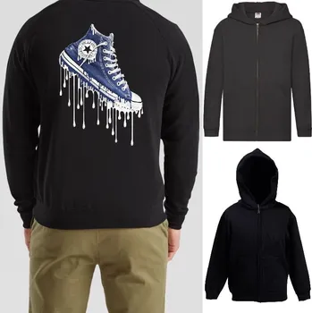 Chlapecká mikina detska-levna-mikina-kapuce-zip-cerna-potisk-modra-teniska Barva: Black -černá, velikost: 128