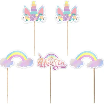 Kočárek PartyPal Ozdoby na dort Jednorožec 9 cm, 5 ks