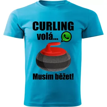 Pánské tričko Pánské tričko Curling volá musím běžet tyrkysové XS (pánské tričko curling volá musím běžet)
