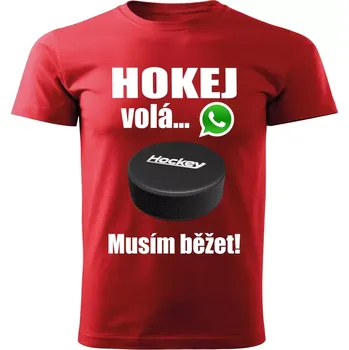 Pánské tričko Pánské tričko Hokej volá musím běžet červené XXL (pánské tričko hokej volá musím běžet)