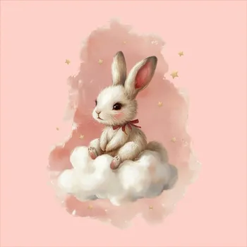 Panel z nepromokavého polyesteru 50x50 zajíček na obláčku růžový