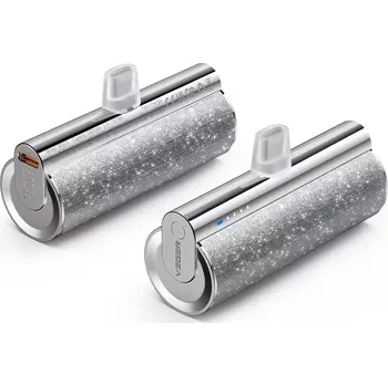 Powerbanka VEGER powerbanka 5000 mAh s vestavěným konektorem Lightning PD QC3.0 2,4A 12W PlugOn (W0573P) stříbrná