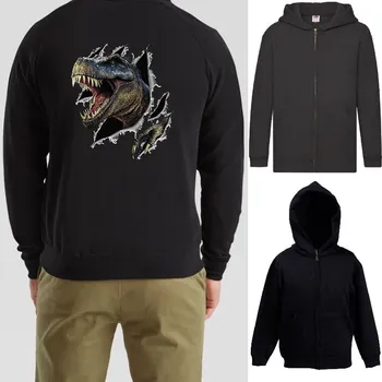 Chlapecká mikina detska-levna-mikina-kapuce-zip-cerna-potisk-trhajici-t-rex Barva: Black -černá, velikost: 140