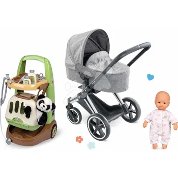 Kočárek Set kočárek a zvěrolékařský vozík Cybex Landau 3v1 Priam Corolle s kufříkem pro plyšovou pandu a 32 cm panenka Baby Nurse
