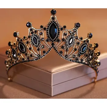 Čelenka B-TOP Pozlacená korunka do vlasů diadém s krystaly Symphonia Druh barvy: Černá