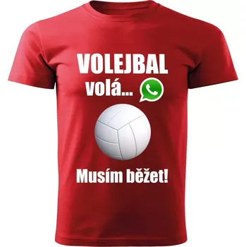 Pánské tričko Volejbal volá musím běžet červené L (pánské tričko volejbal volá musím běžet)