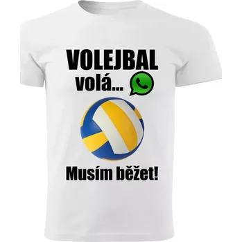 Pánské tričko Pánské tričko Volejbal volá musím běžet bílé L (pánské tričko volejbal volá musím běžet)