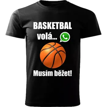 Pánské tričko Pánské tričko Basketbal volá musím běžet černé S (pánské tričko basketbal volá musím běžet)