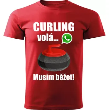 Dětské tričko curling volá musím běžet červené 134 ( dětské tričko curling volá musím běžet)