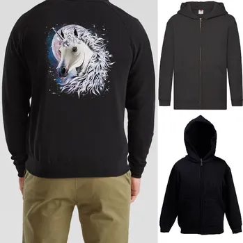 Chlapecká mikina detska-levna-mikina-kapuce-zip-cerna-potisk-hlava-jednorožce Barva: Black -černá, velikost: 152