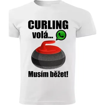 Pánské tričko Pánské tričko Curling volá musím běžet bílé XXL (pánské tričko curling volá musím běžet)