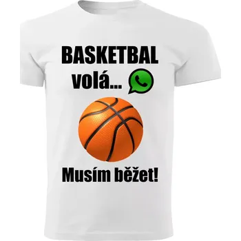 Pánské oblečení Pánské tričko Basketbal volá musím běžet bílé XXL (pánské tričko basketbal volá musím běžet)