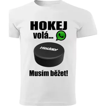 Pánské tričko Pánské tričko Hokej volá musím běžet bílé 3XL (pánské tričko hokej volá musím běžet)