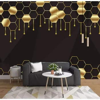 Tapeta Solution Media 3D tapeta - Zlaté geometrické tvary MU3258 2 - Voděodolná hedvábná tkanina - Textilní tapeta lesklá - 200g/m2