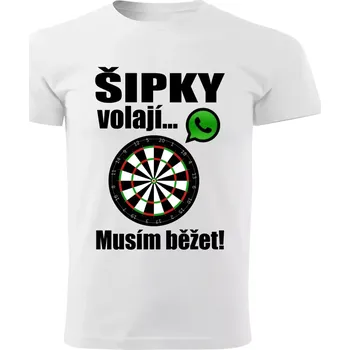 Pánské tričko Pánské tričko Šipky volají musím běžet bílé (pánské tričko DARTS šipky volají musím běžet)