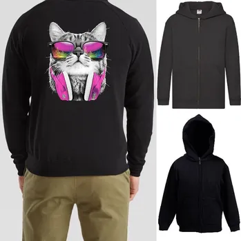 Chlapecká mikina detska-levna-mikina-kapuce-zip-cerna-potisk-kocka-sluchatka Barva: Black -černá, velikost: 128