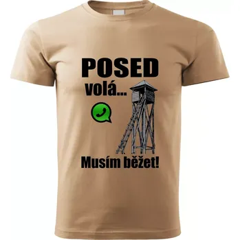 Pánské tričko Pánské tričko Posed volá musím běžet béžové XL (pánské tričko posed volá musím běžet)