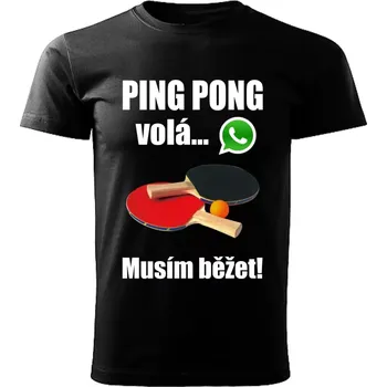 Pánské tričko Pánské tričko Stolní tenis volá musím běžet černé XXL (pánské tričko ping pong volá musím běžet)