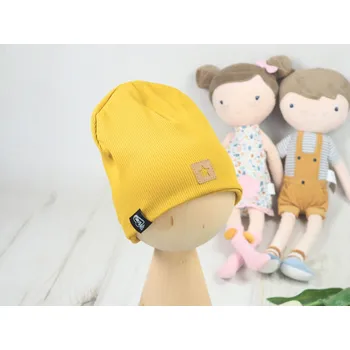 Kojenecká čepice Dvouvrstvá čepice žebrovaná (Mustard) Velikost: 48–50 cm (1,5–3 roky)