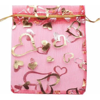 Dárková taška Dárkový sáček organza 10 x 12 cm červený se srdíčky 10 x 12 cm