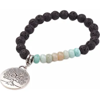 Náramek Náramek z lávového kamene s amazonitem a Stromem života obvod cca 16 až 22 cm