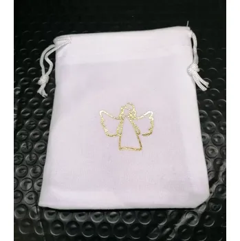 Dárková krabička Bílý sametový sáček s andělem – 9x11 cm, dárkový obal na šperky