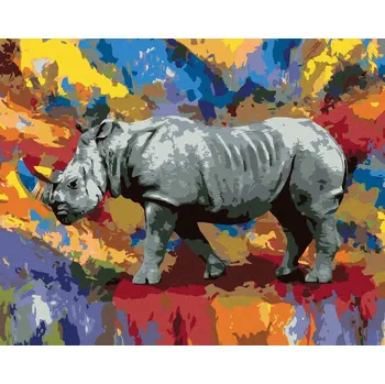 zuty Zuty - Malování Podle Čísel - Barevný Nosorožec, 40X50 Cm, Plátno+Rám