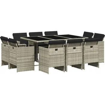 Zahradní sestava VidaXL 11dílná zahradní sedací souprava s polstry, světle šedý PE ratan