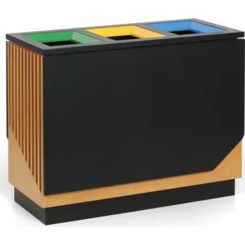 Venkovní odpadkový koš Ocelový koš na tříděný odpad 3x 89 l 115 x 50 x 90 cm černý/imitace dřeva