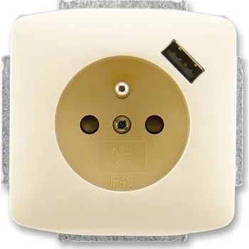 Elektrická zásuvka ABB 5569A-A02357 C Zásuvka 1násobná s kolíkem, s clonkami, s USB nabíjením slonová kost