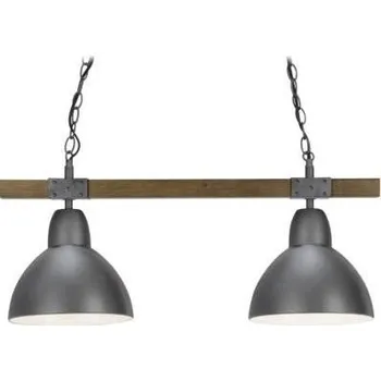 Svítidlo ALEK2GH SESSAK ALEK2GH Alex K1381-2GH - Závěsné grafitové dvojsvítidlo s dřevěnou konstrukcí 2x Ø20cm, grafit/dřevo Nordlux