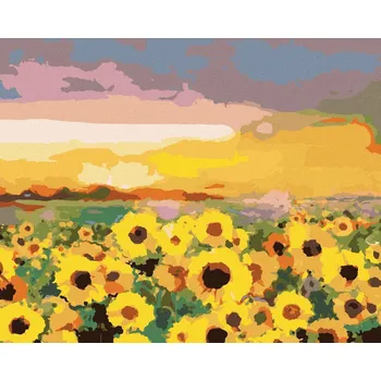 zuty Zuty - Malování Podle Čísel - Slunečnice Na Poli A Západ Slunce, 40X50 Cm, Plátno