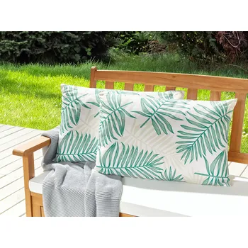 Zahradní dekorace Sada 2 zahradních polštářů béžové a zelené barvy Polyester se vzorem palmových listů 40 x 60 cm Moderní venkovní dekorace Odolné proti vodě Beliani