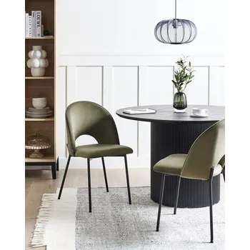 Jídelní židle Sada 2 jídelních židlí růžové sametové čalounění Černé nohy Retro Glamour Beliani