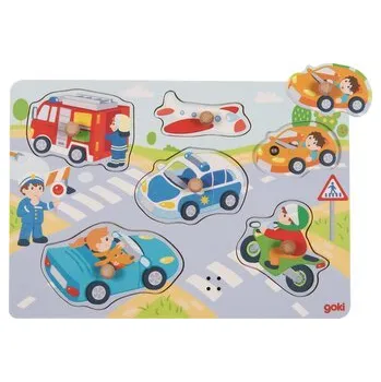 GOKI Dřevěná vkládačka se zvuky Dopravní prostředky