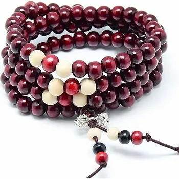 Náhrdelník Japa Mala náhrdelník červené dřevo s dorže cca 72 cm