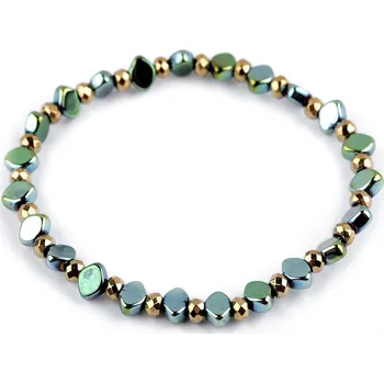 Náramek Náramek pružný hematitový, barva 4 zelená sv. zlatá