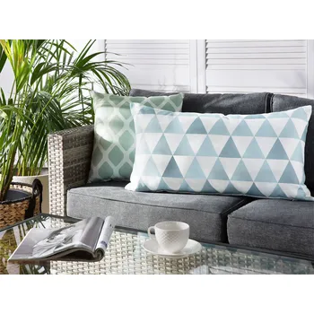 Zahradní dekorace Sada 2 zahradních polštářů modré bílé 40 x 70 cm s trojúhelníkovým vzorem s náplní balkon terasa zahrada Beliani
