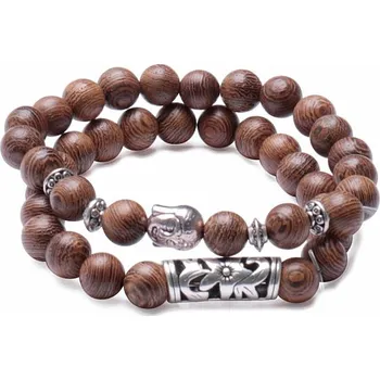 Náramek Sada náramků z dřevěných korálků Buddha obvod cca 16 až 22 cm
