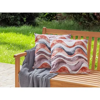 Podsedák Sada 2 zahradních polštářů Hnědý polyester Abstraktní motiv 45 x 45 cm Moderní venkovní dekorace Voděodolné Beliani