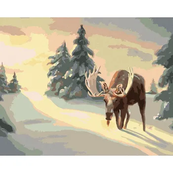 zuty Zuty - Malování Podle Čísel - Los Stojící Ve Sněhu (D. Rusty Rust), 80X100 Cm, Plátno