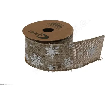 Stuha Jutová stuha s vločkou 5 cm x 5 m přírodní/bílá