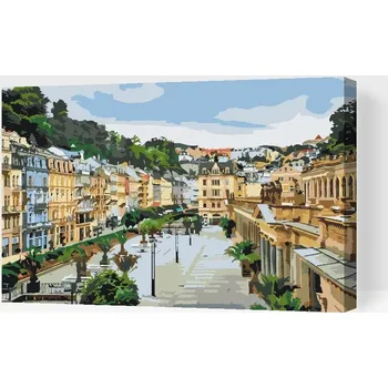 Malování podle čísel Painting Queens, Malování podle čísel, Promenáda v Karlových Varech, 60 × 80 cm, plátno na rámu