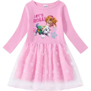 Dívčí šaty Šaty s dlouhým rukávem Tlapková patrola Varianta: Sv. růžová, Sky a Everest, Velikosti: 140