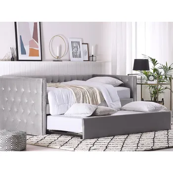 Postel Posuvná šedá velurová postel s rámem 90 x 200 cm, dětské glamour knoflíky, čalounické hřebíky Beliani